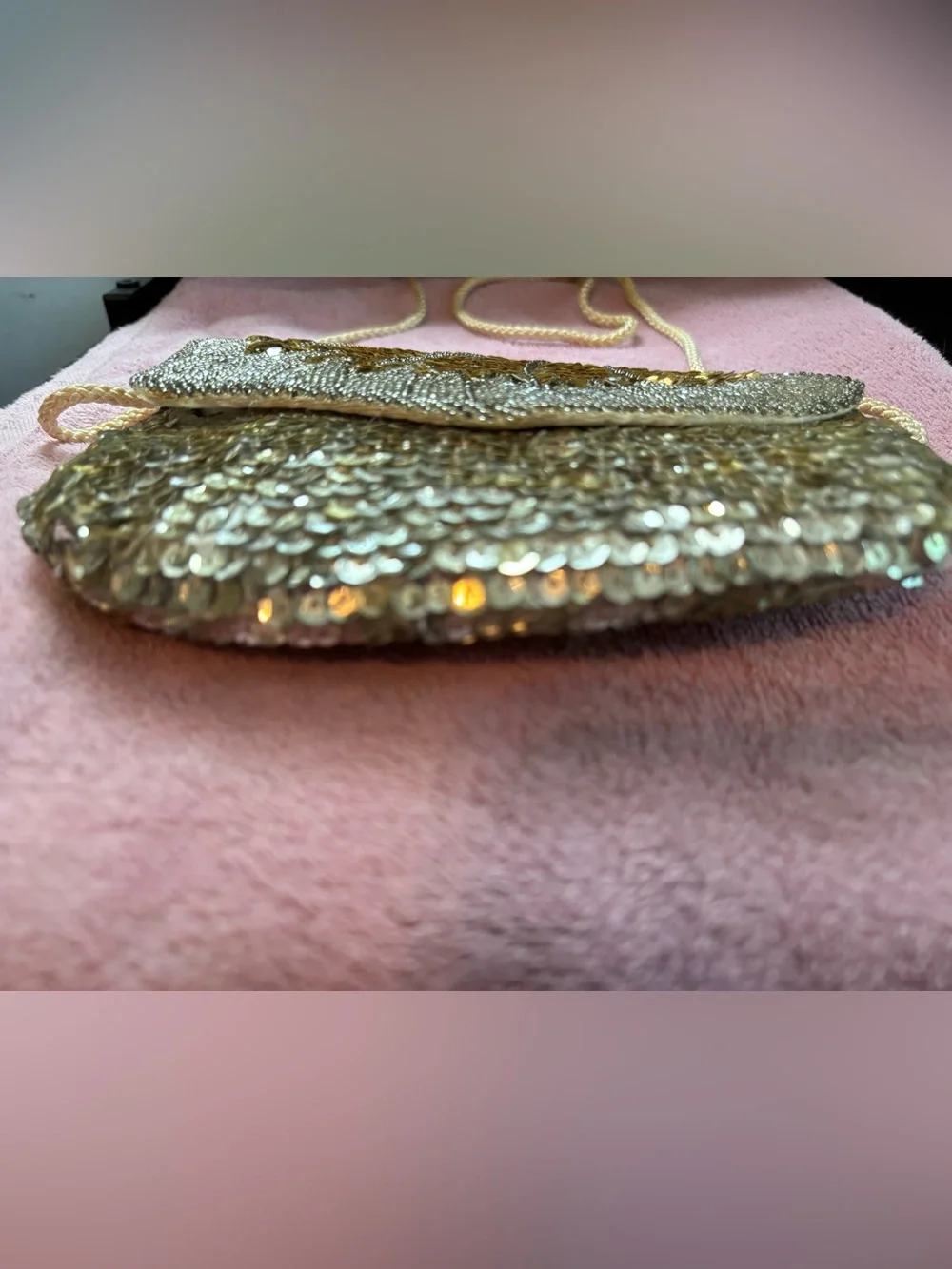 Vintage Art Deco Beaded Sequin Evening Bag Gold Silver Convertible Clutch